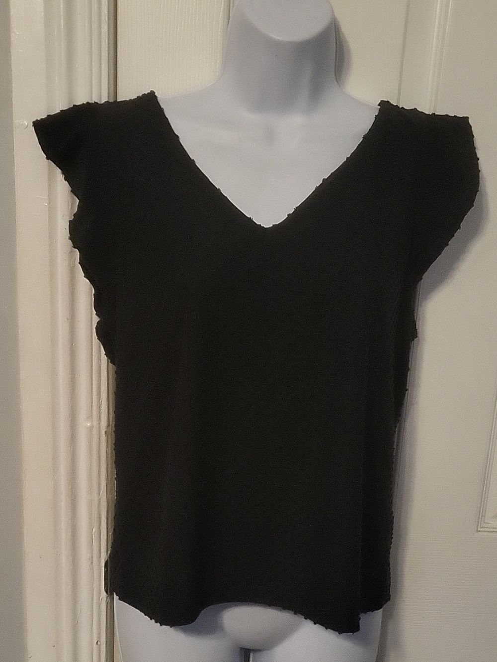 J. Crew Black Swedish Dot Short Ruffle Sleeve Top